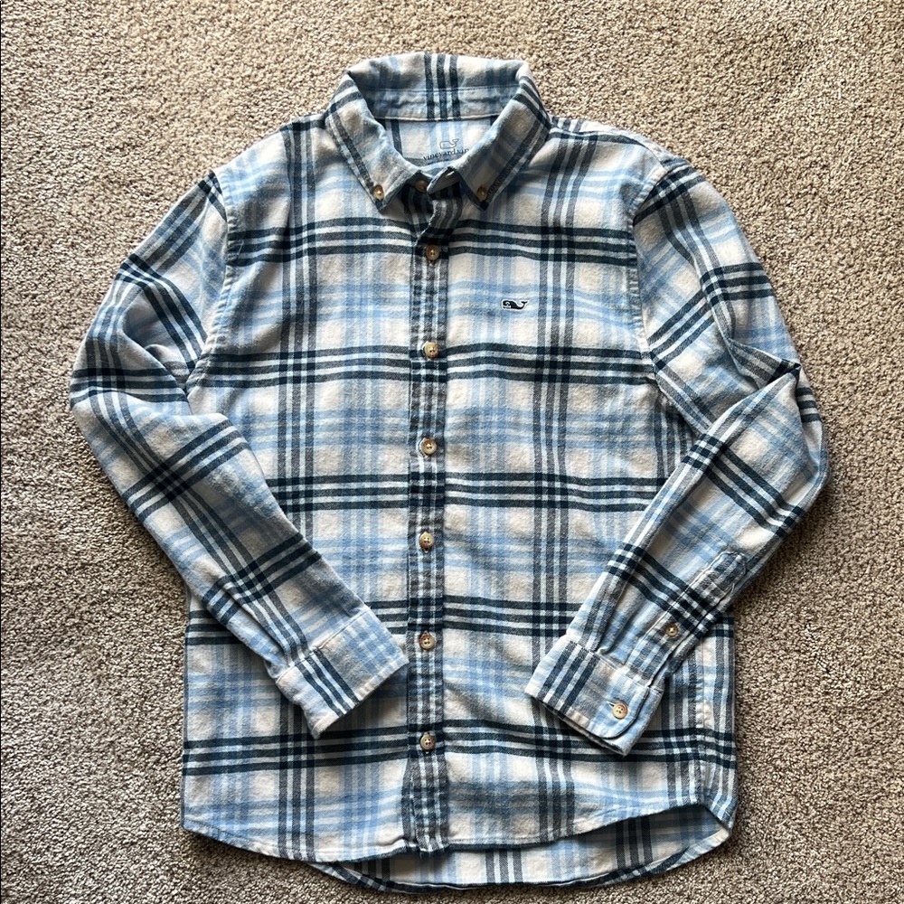 Vineyard Vines Boy’s Light Blue and Navy Flannel Plaid Shirt